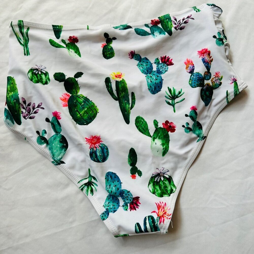 Dressfo Cactus Swim Bottoms White High Rise Swimsuit Size M - Picture 6 of 9